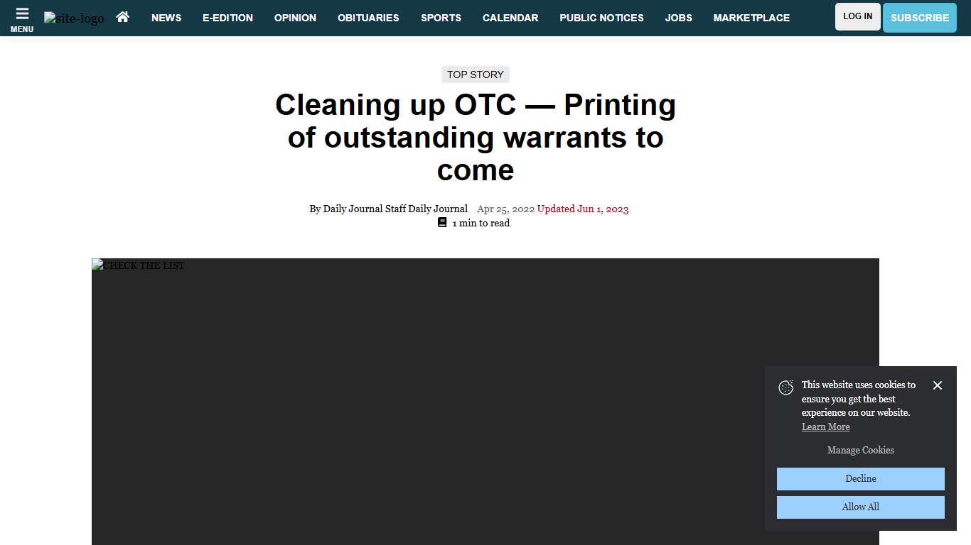 Cleaning up OTC — Printing of outstanding warrants to come News fergusfallsjournal.com