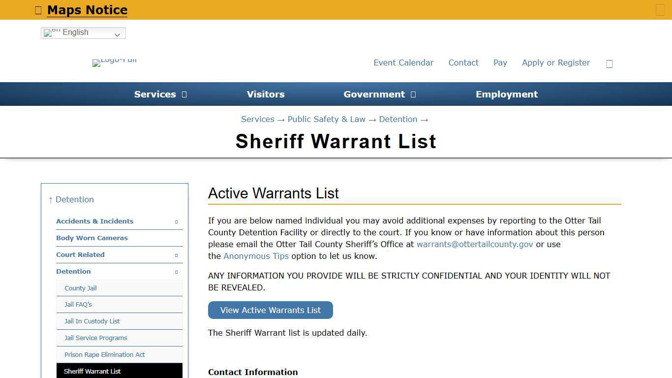 Sheriff Warrant List - Otter Tail County, MN