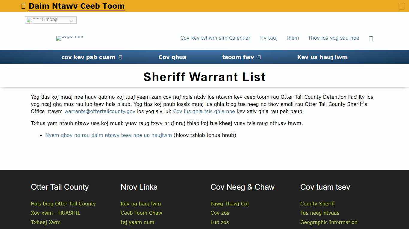 Sheriff Warrant List - Otter Tail County, MN